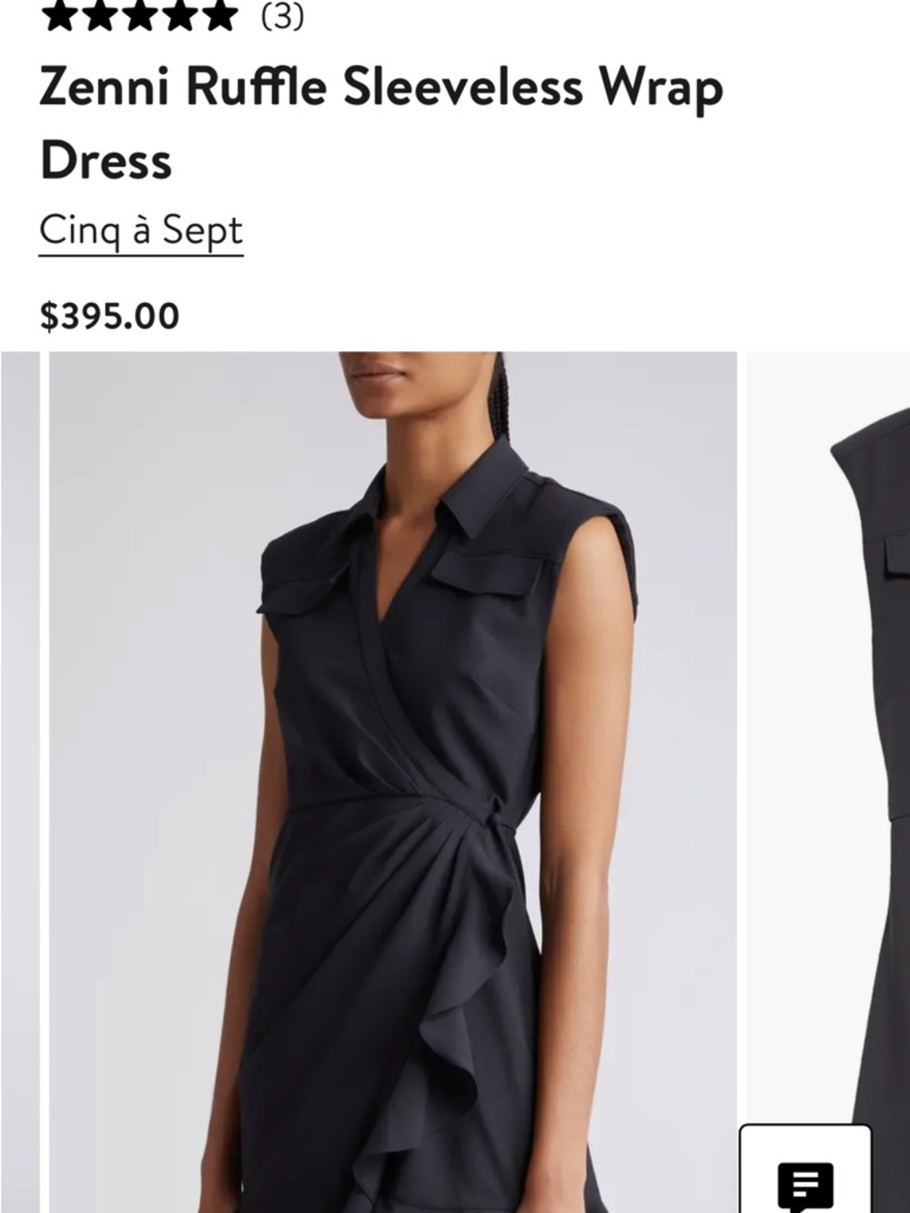 Cinq a Sept Black Zenni Ruffle Sleeveless Wrap Mini Dress Flattering & versatile - Picture 3 of 8